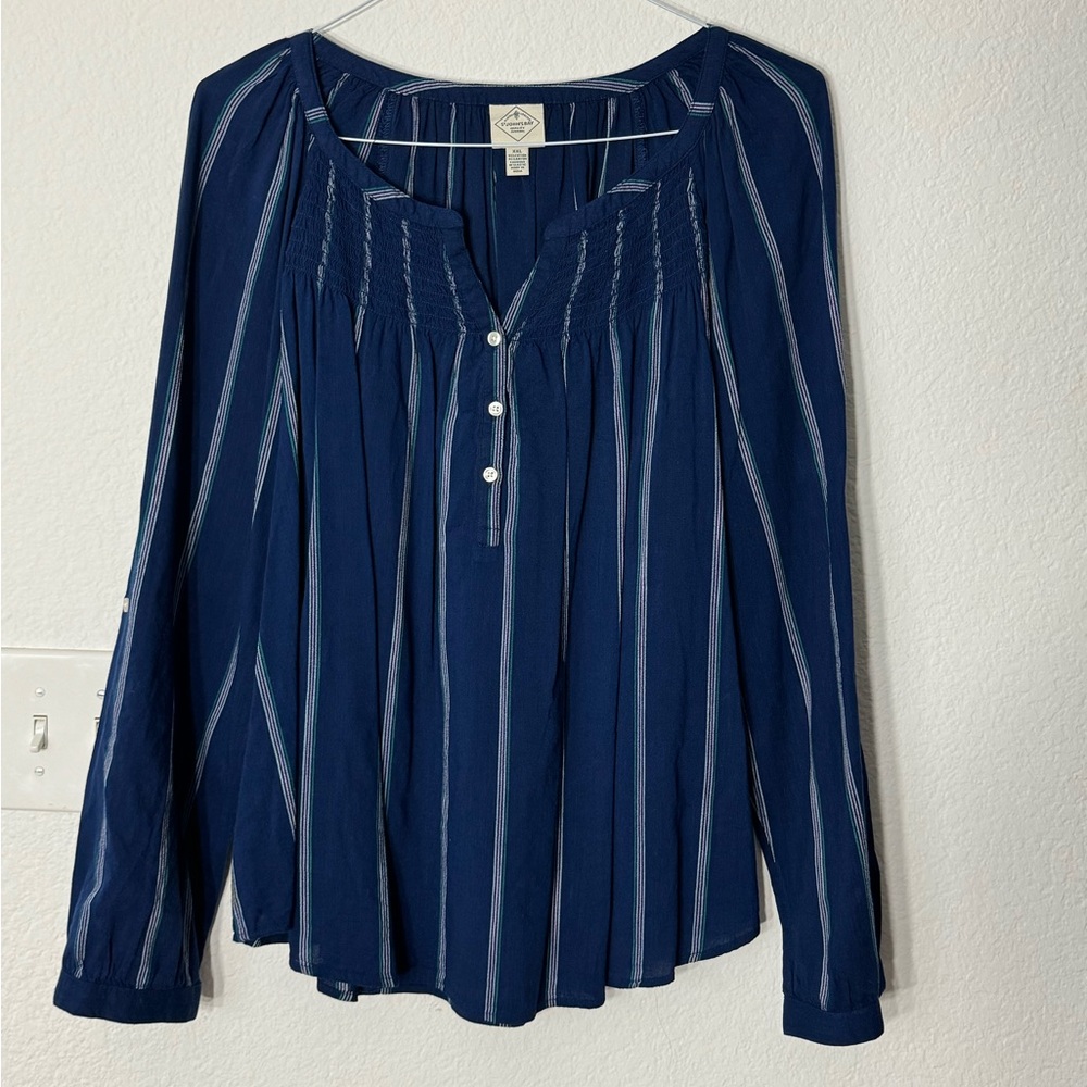 St. John's Bay Navy Blue Striped Peasant Blouse